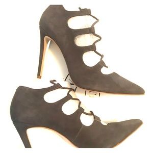 Charcoal Grey Pointed Toe Lace Up Heels